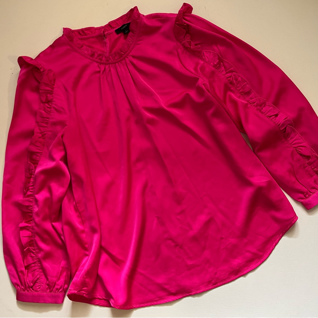 J. Crew Bright Pink Ruffle Detailed Blouse Size Large